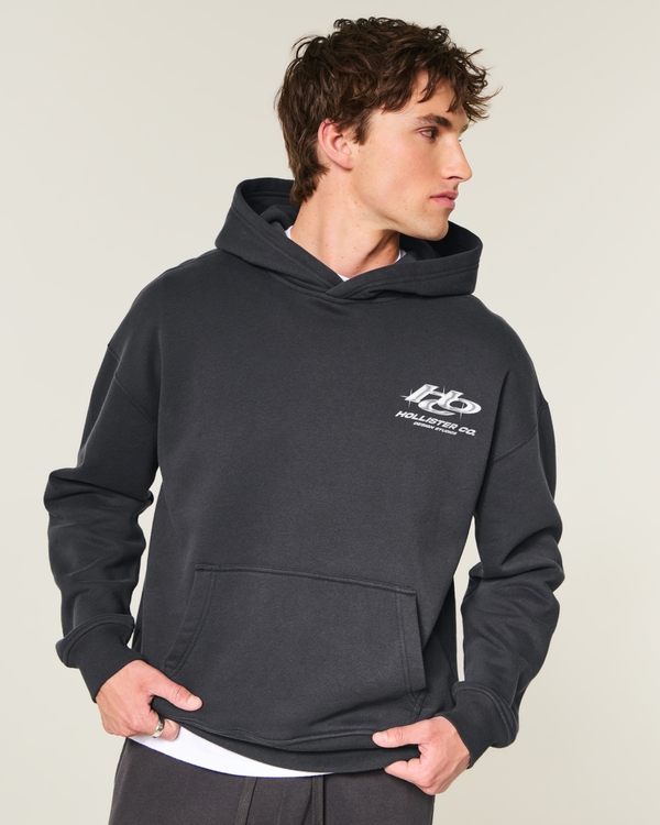 Boxy Logo Graphic Hoodie, Black view 1