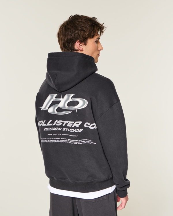 Boxy Logo Graphic Hoodie, Black view 2
