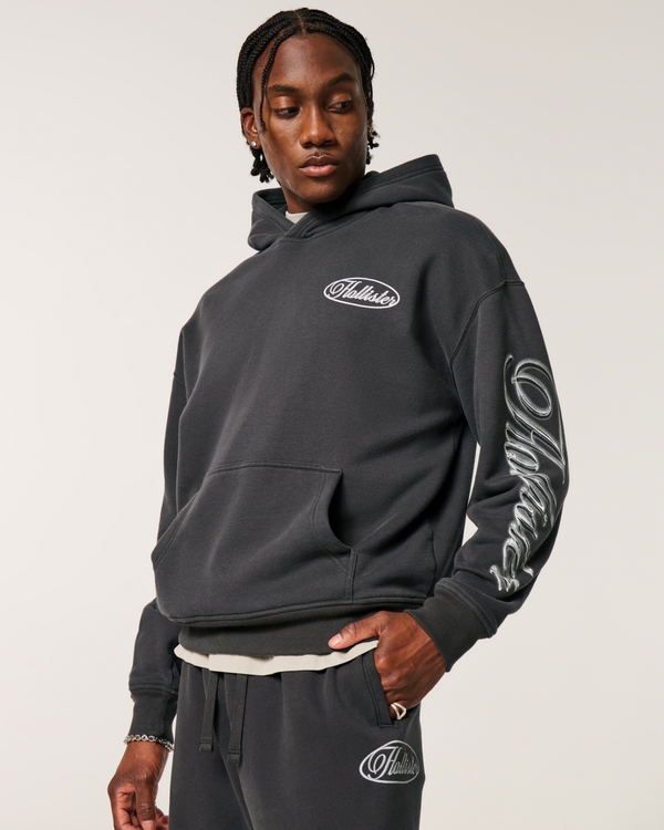 Boxy Logo Graphic Hoodie, Black view 1