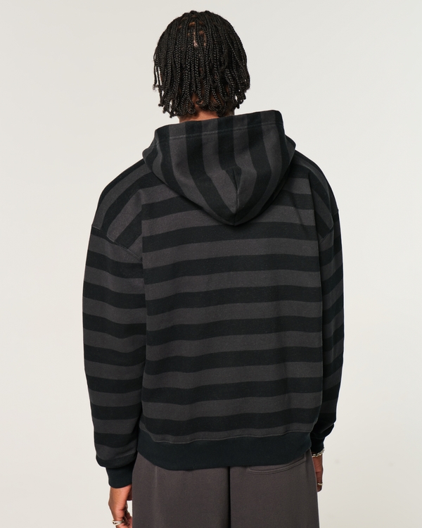 Boxy Striped Zip-Up Hoodie, Black Stripe view 2