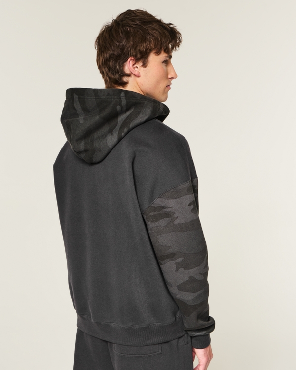 Boxy Camo Zip-Up Hoodie, Black view 2