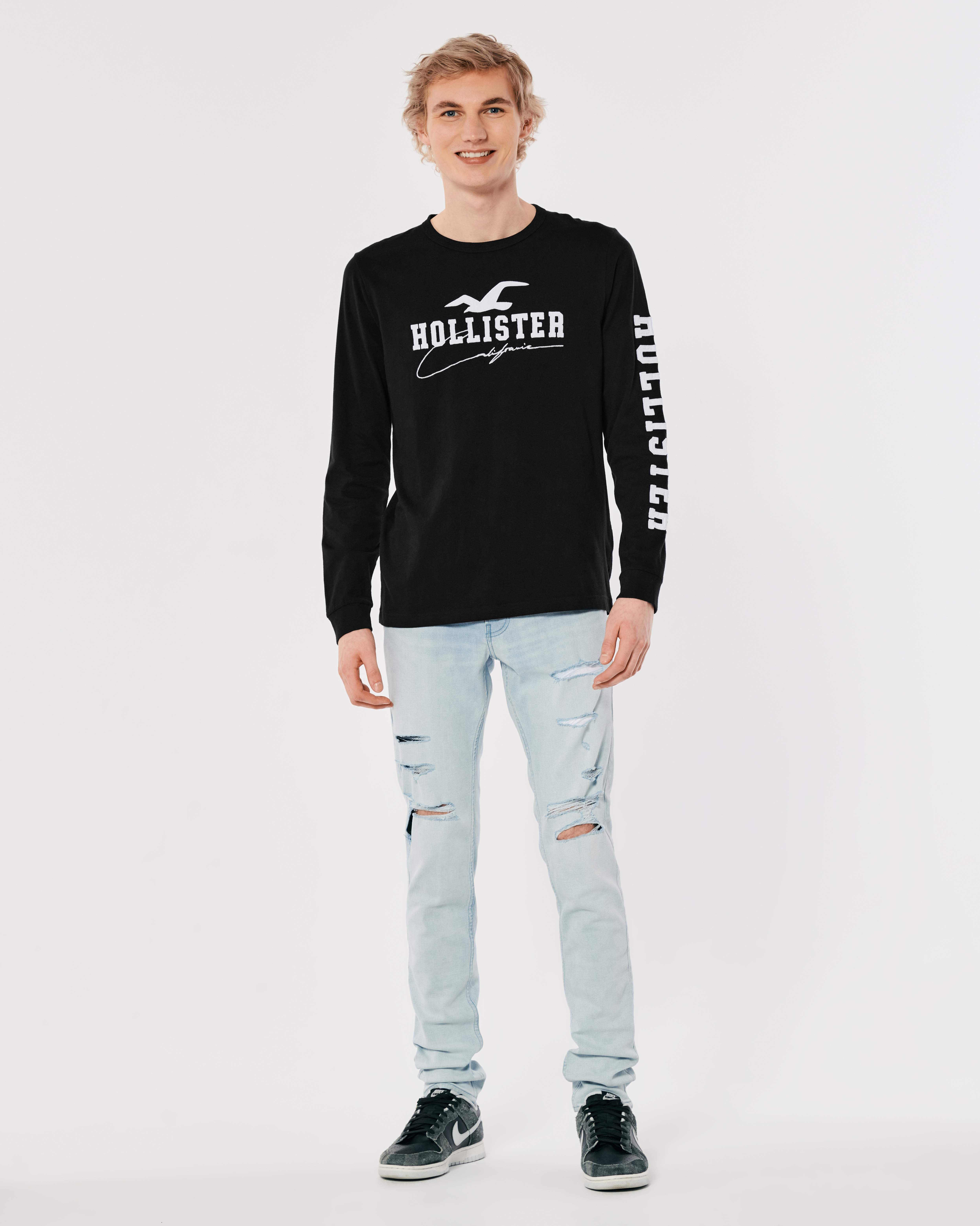 Hollister Long-sleeve Logo Graphic Tee in Grey