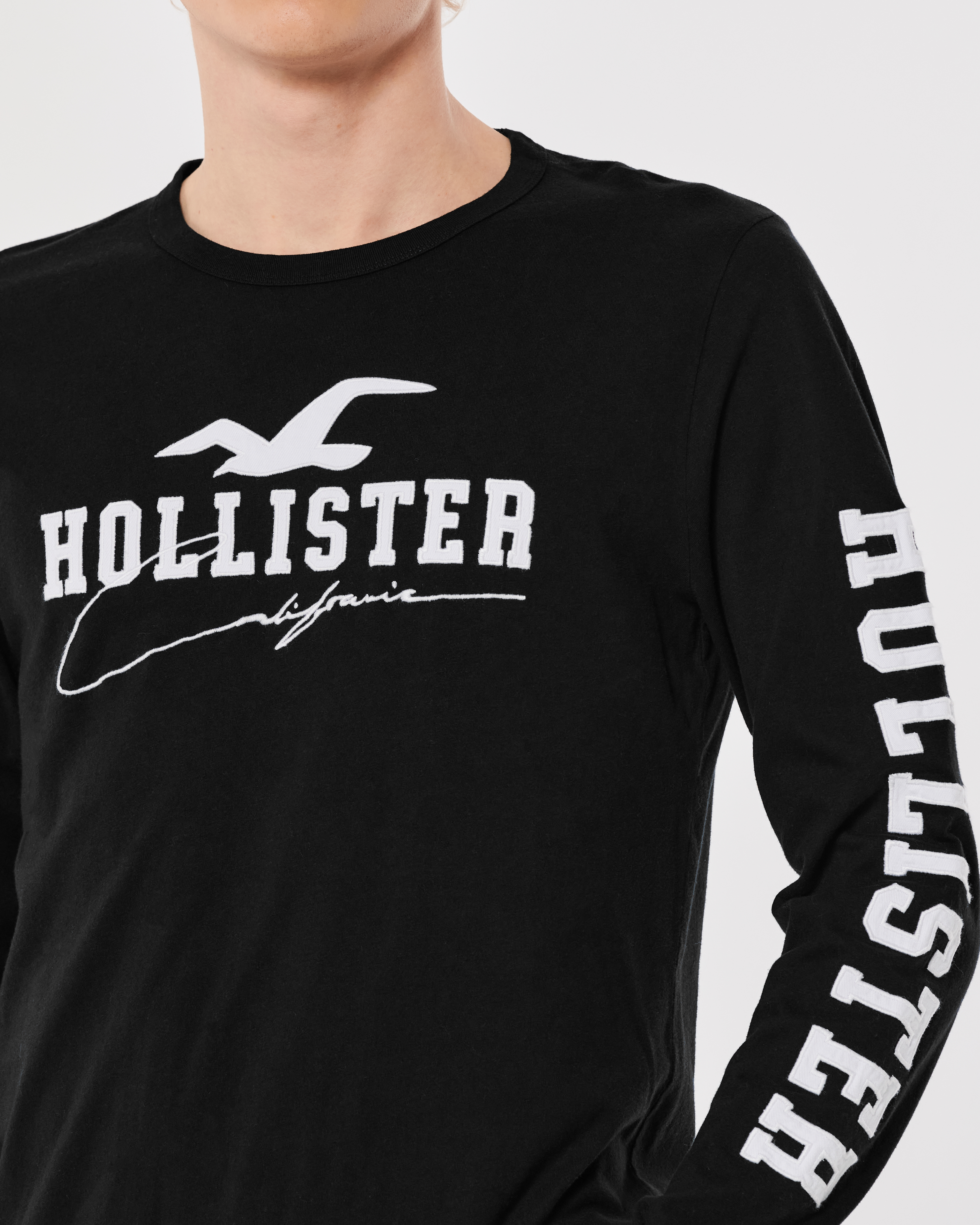 Hollister Long-sleeve Logo Graphic Tee in Grey