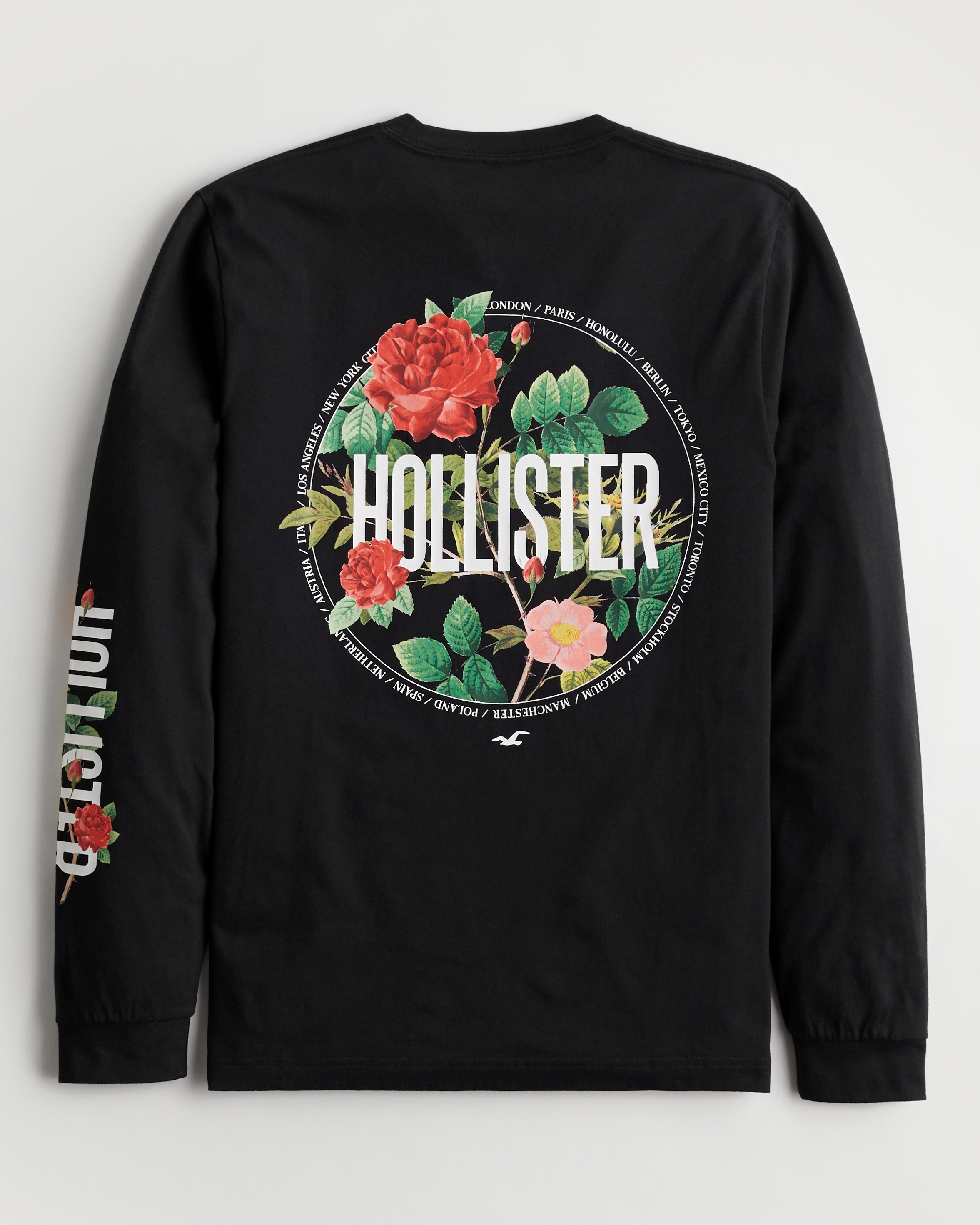 Hollister Long-Sleeve Artistic Print Logo Graphic Tee