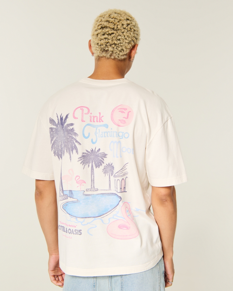 Men's Boxy Cotton Pink Flamingo Moon Graphic Tee | Men's Tops