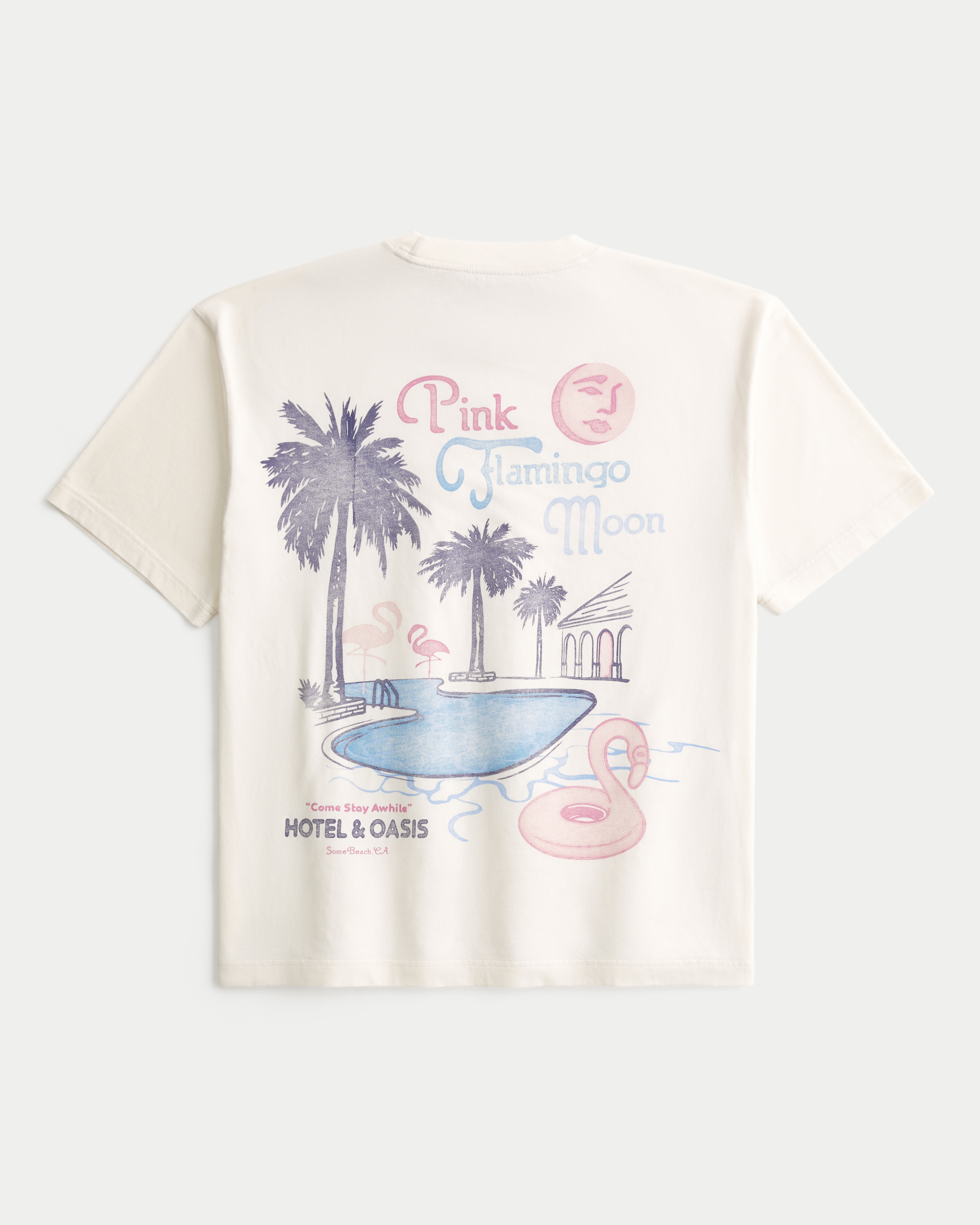 Boxy Cotton Pink Flamingo Moon Graphic Tee