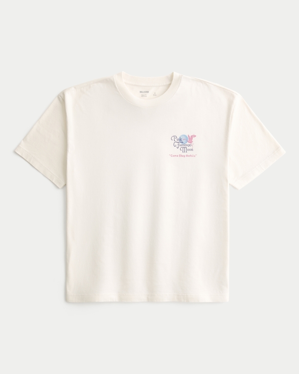 Men's Boxy Cotton Pink Flamingo Moon Graphic Tee | Men's Tops