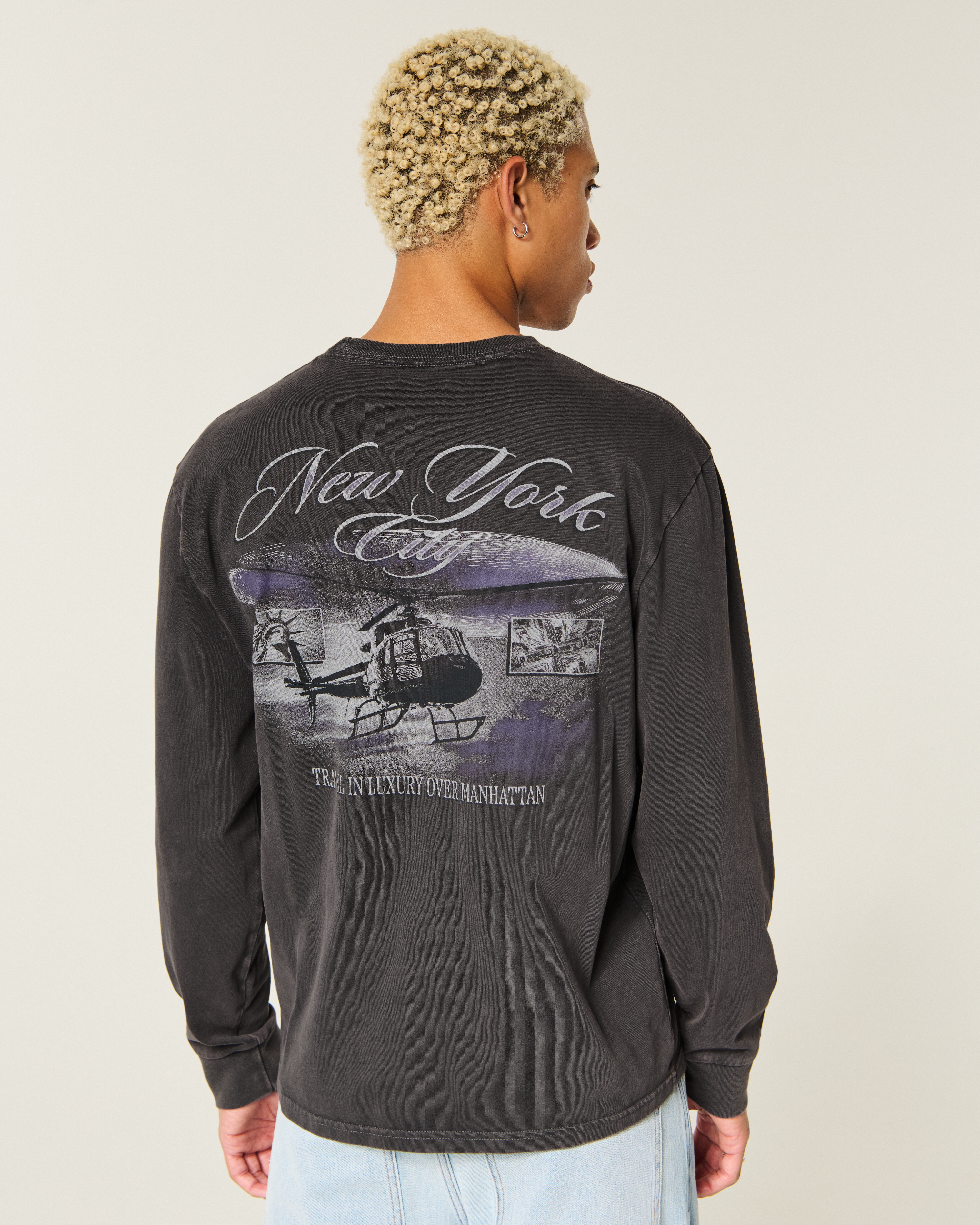 Relaxed Cotton Long-Sleeve New York City Graphic Tee