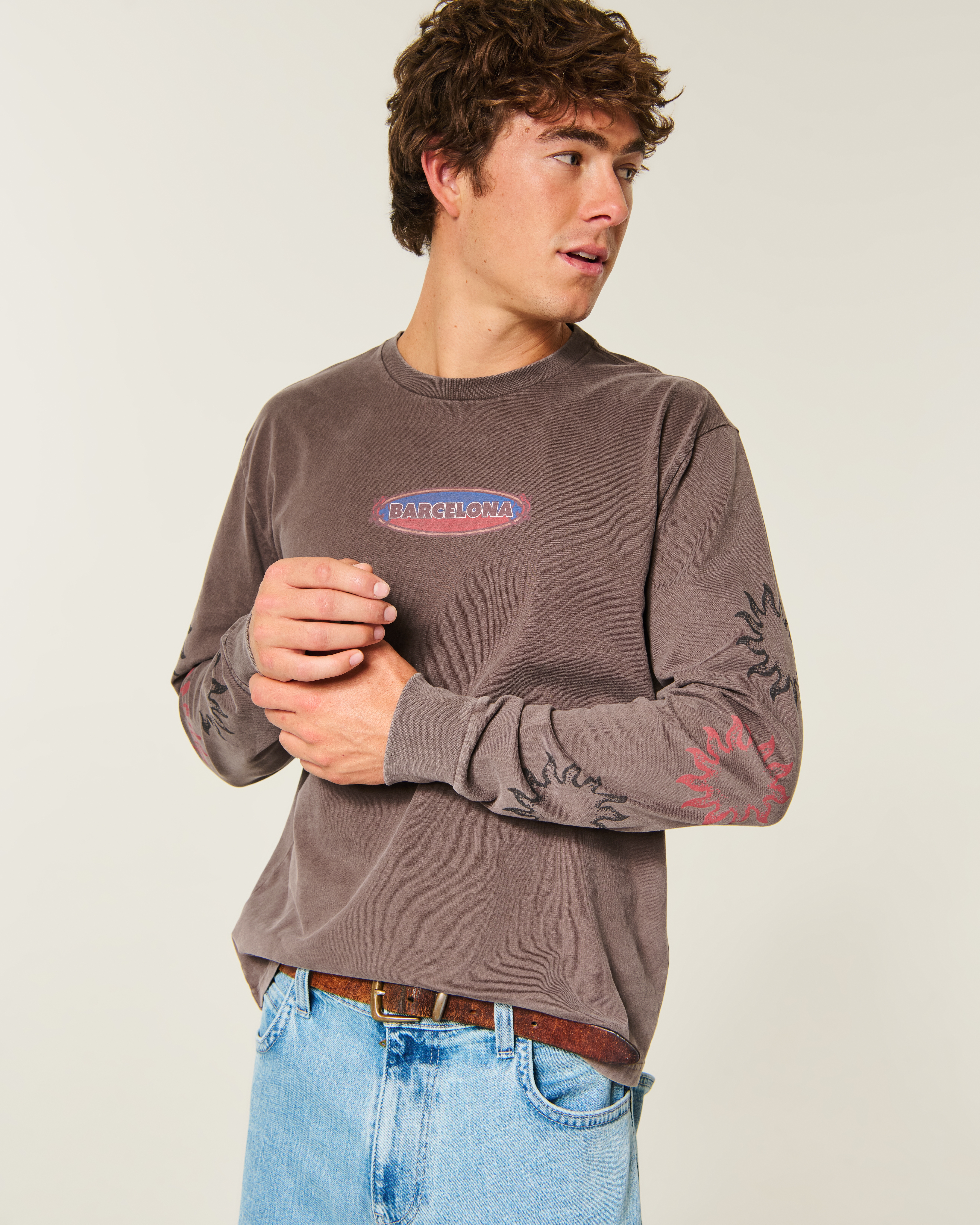 Relaxed Long-Sleeve Barcelona Graphic Tee