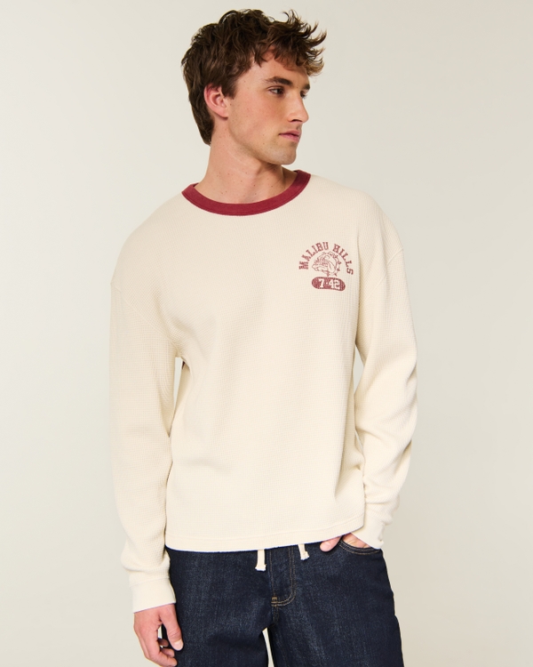 Boxy Long-Sleeve Thermal Malibu Hills Graphic Tee, Stone view 2