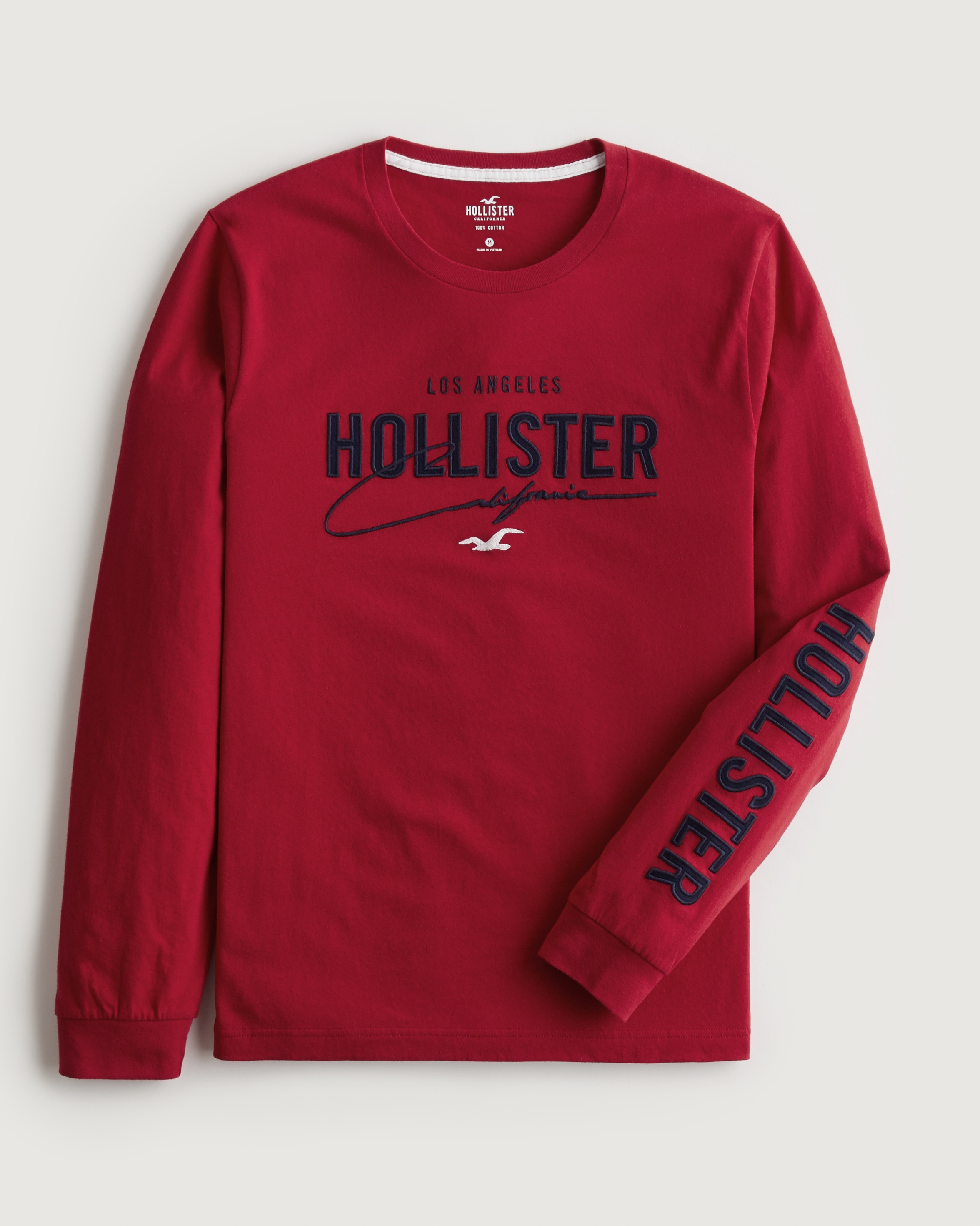 Hollister central logo tri-color block T-shirt in black/white/red