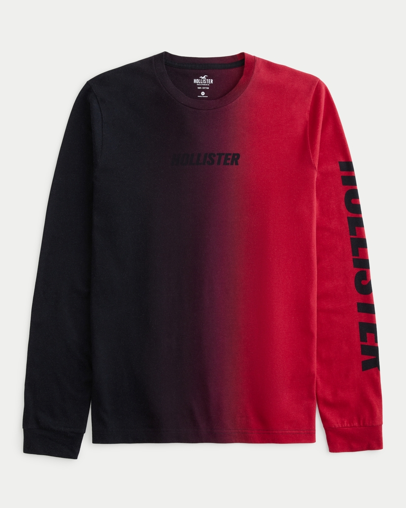 Hollister logo ombre long sleeve top in black/blue/pink