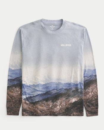 Men's Relaxed Long-Sleeve Scenic Logo Graphic Tee