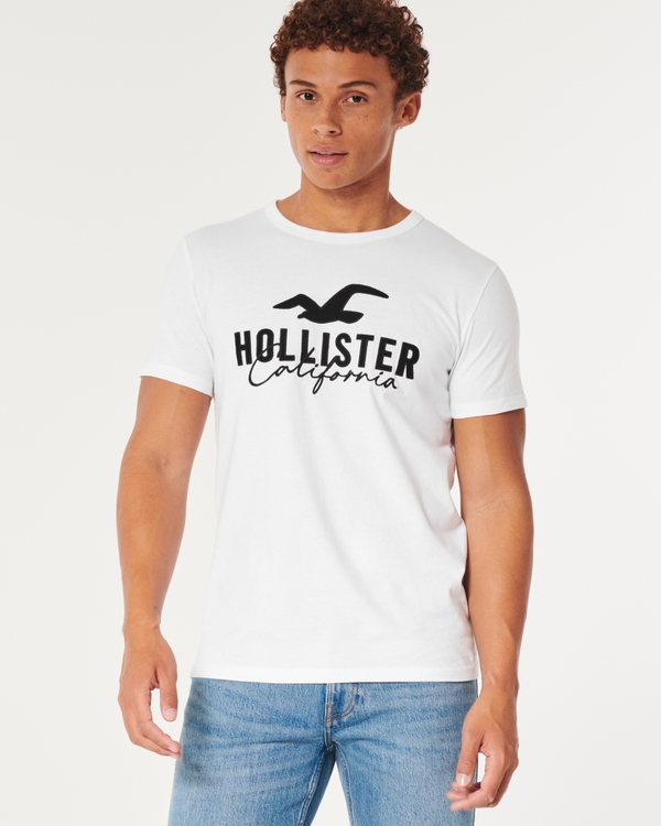 HOLLISTER Homme California Graphic T-Shirt Petit Blanc Géométrique Coton