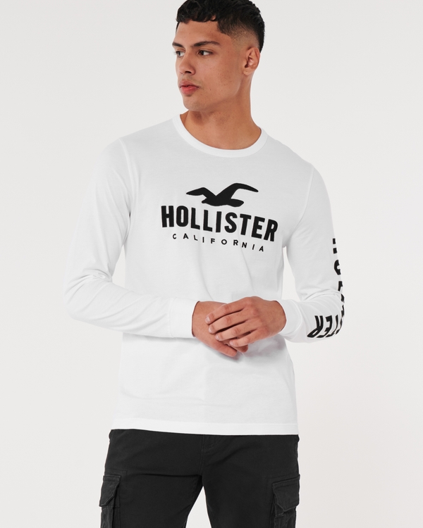 HOLLISTER SHIRT MENS Medium White Crew Neck Casual Graphic Logo Summer  Retro £9.95 - PicClick UK