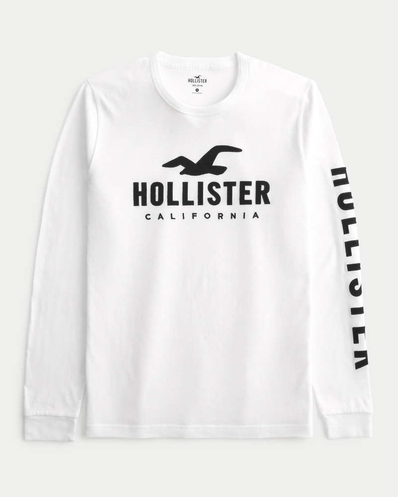 HOLLISTER LONG SLEEVE LOGO GRAPHIC TEE SHIRTS WHITE MENS SIZE LARGE