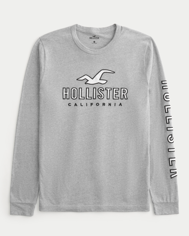 HOLLISTER LONG SLEEVE LOGO GRAPHIC TEE SHIRTS BLACK MENS SIZE MEDIUM