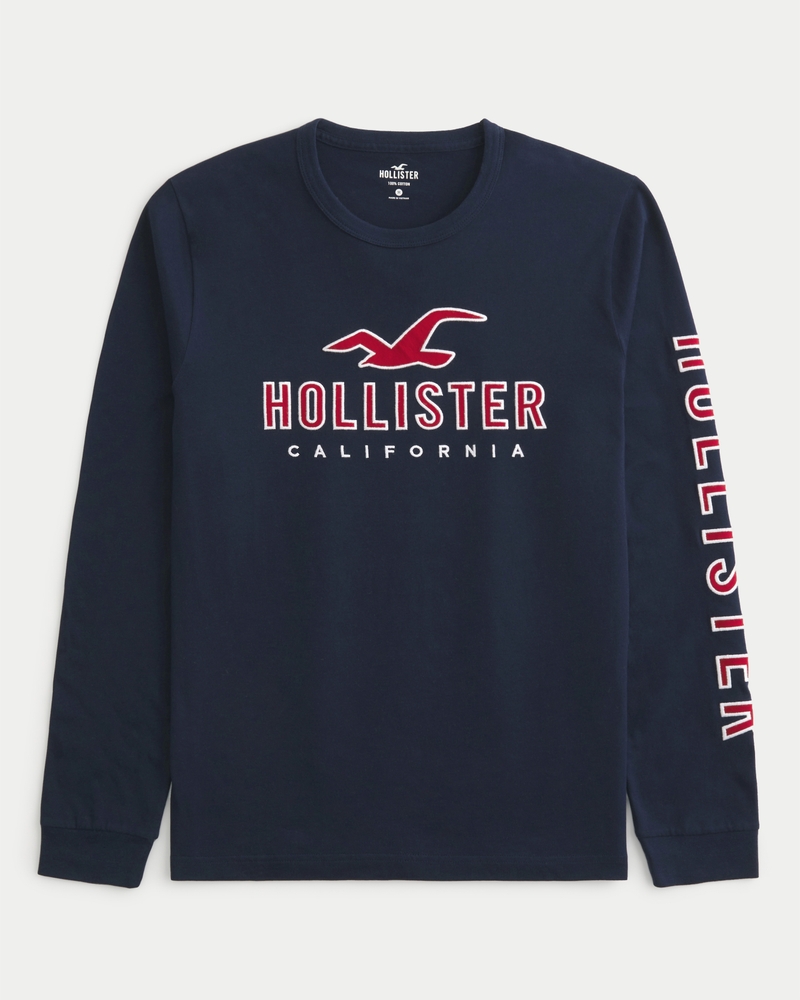 Hollister California Men's Long Sleeve Graphic 2 Pack T-Shirt HOM-7.2  (X-Small, A-03)
