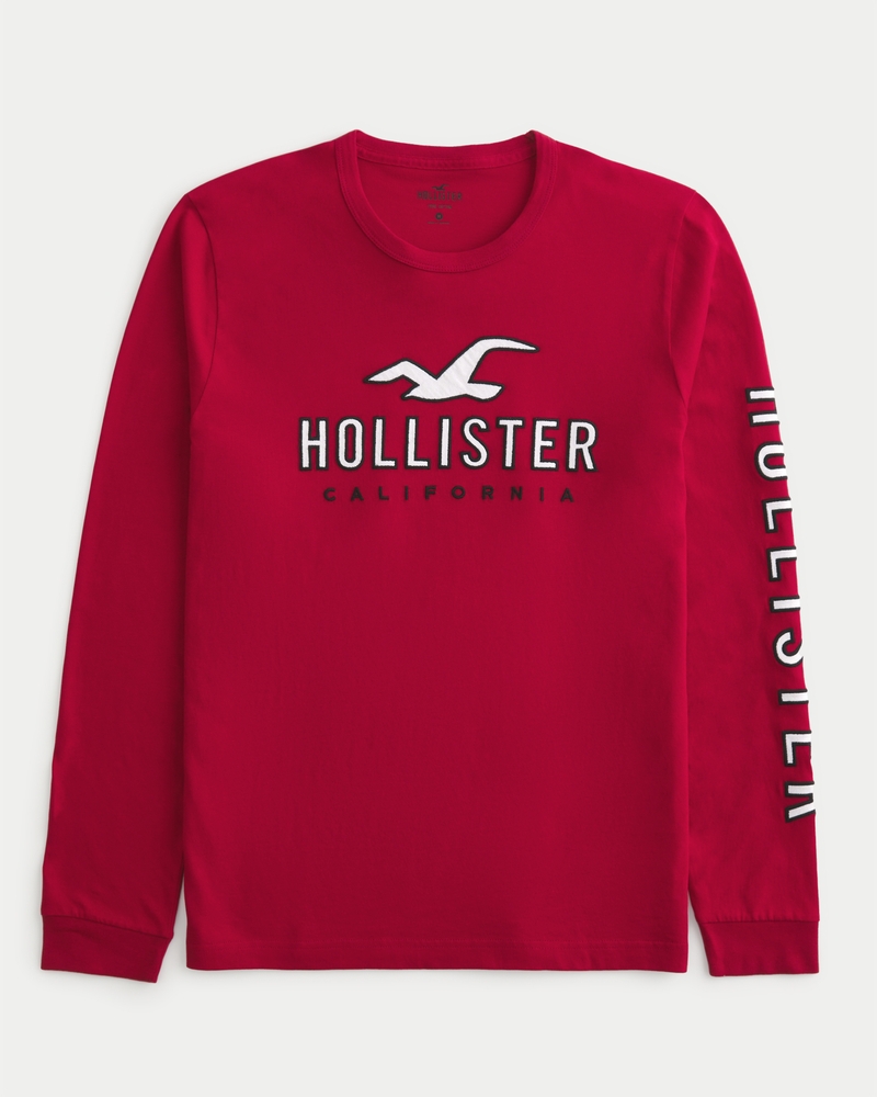 HOLLISTER LONG SLEEVE LOGO GRAPHIC TEE SHIRTS WHITE MENS SIZE LARGE