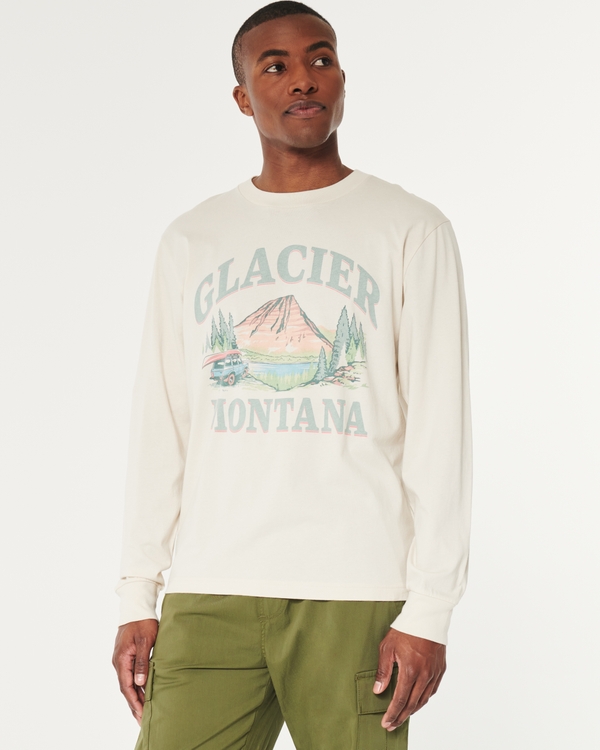 Long-Sleeve Glacier Montana Graphic Tee, Cream