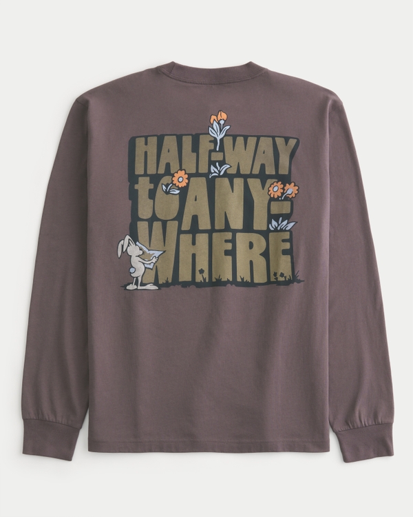Relaxed Long-Sleeve Halfway to Anywhere Logo Graphic Tee, Dark Mauve