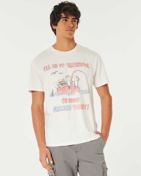 Relaxed Fishing Graphic Tee, Off White