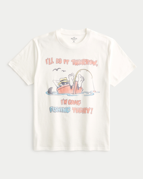 Relaxed Fishing Graphic Tee, Off White