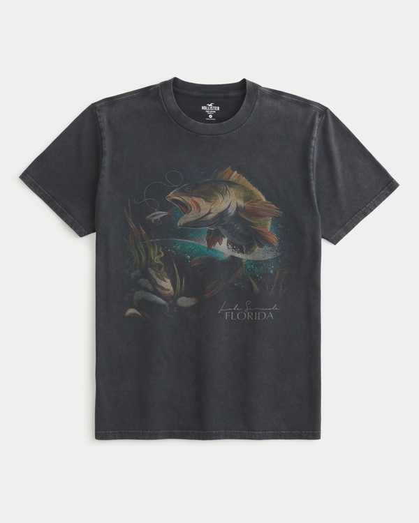 Relaxed Lake Seminole Florida Graphic Tee, Faded Black