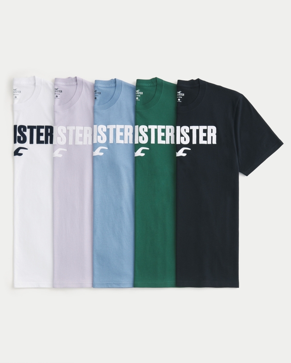 Hollister 3 pack long sleeve T-shirts in black, blue, white with logo