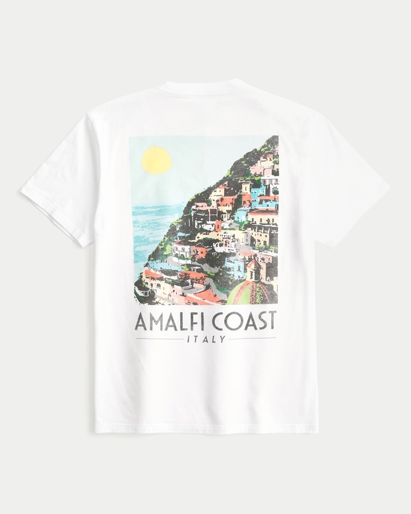Relaxed Amalfi Coast Italy Graphic Tee, White