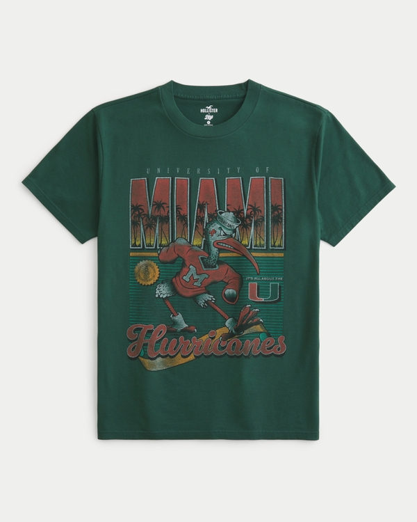 Relaxed University of Miami Hurricanes Graphic Tee, Dark Green - Miami