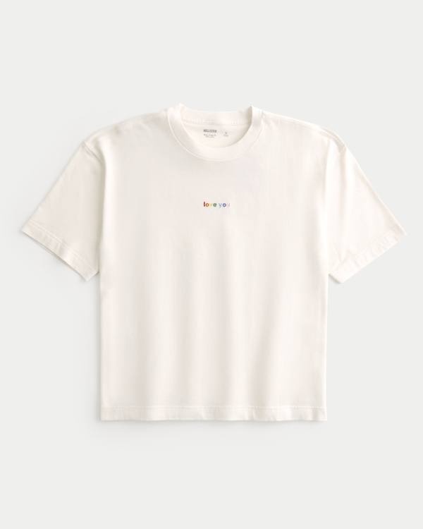 Pride Boxy Crop Love You Graphic Tee, Off White