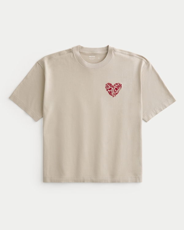 Pride Boxy Crop Heart Graphic Tee, Taupe