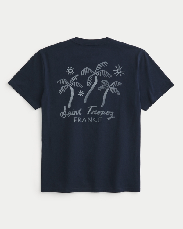 Relaxed Saint Tropez France Graphic Tee, Navy