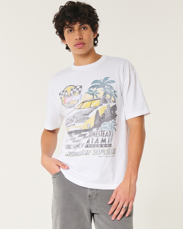 Boxy NASCAR Graphic Tee, White - Miami