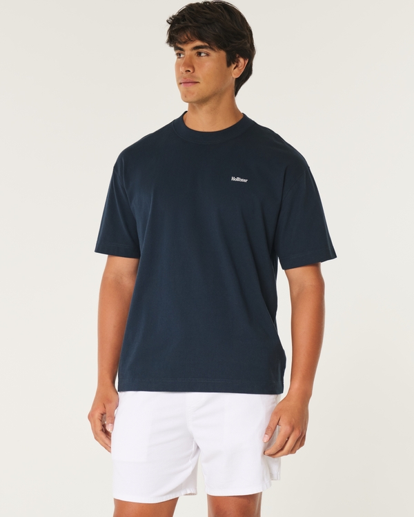 Boxy Heavyweight Logo Tee, Navy