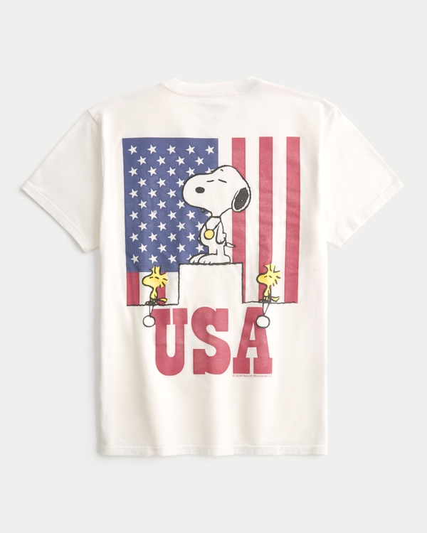 Relaxed Peanuts Snoopy USA Graphic Tee, Off White