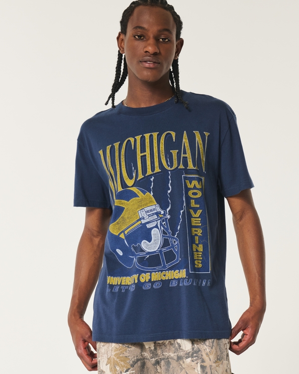 Relaxed University of Michigan Wolverines Graphic Tee, Navy - Um