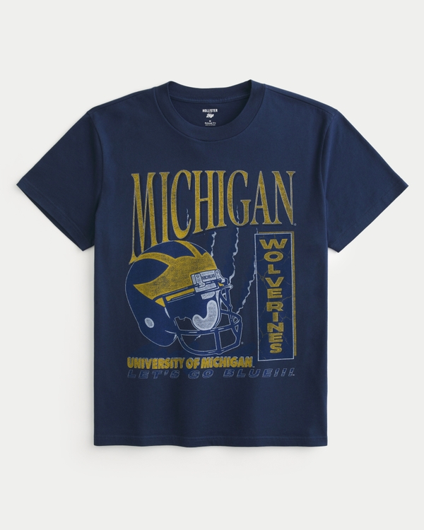 Relaxed University of Michigan Wolverines Graphic Tee, Navy - Um