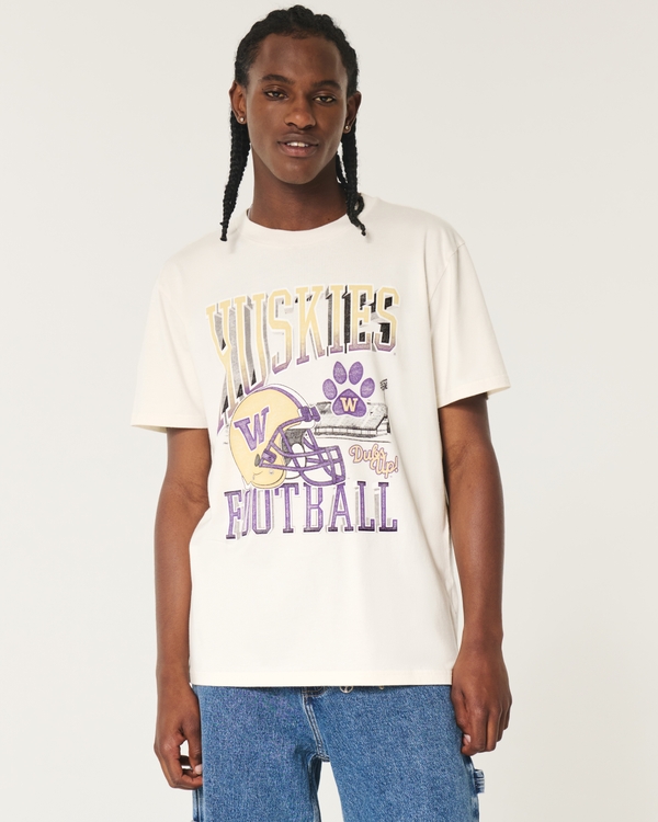 Relaxed University of Washington Huskies Graphic Tee, Cream - Uw view 2