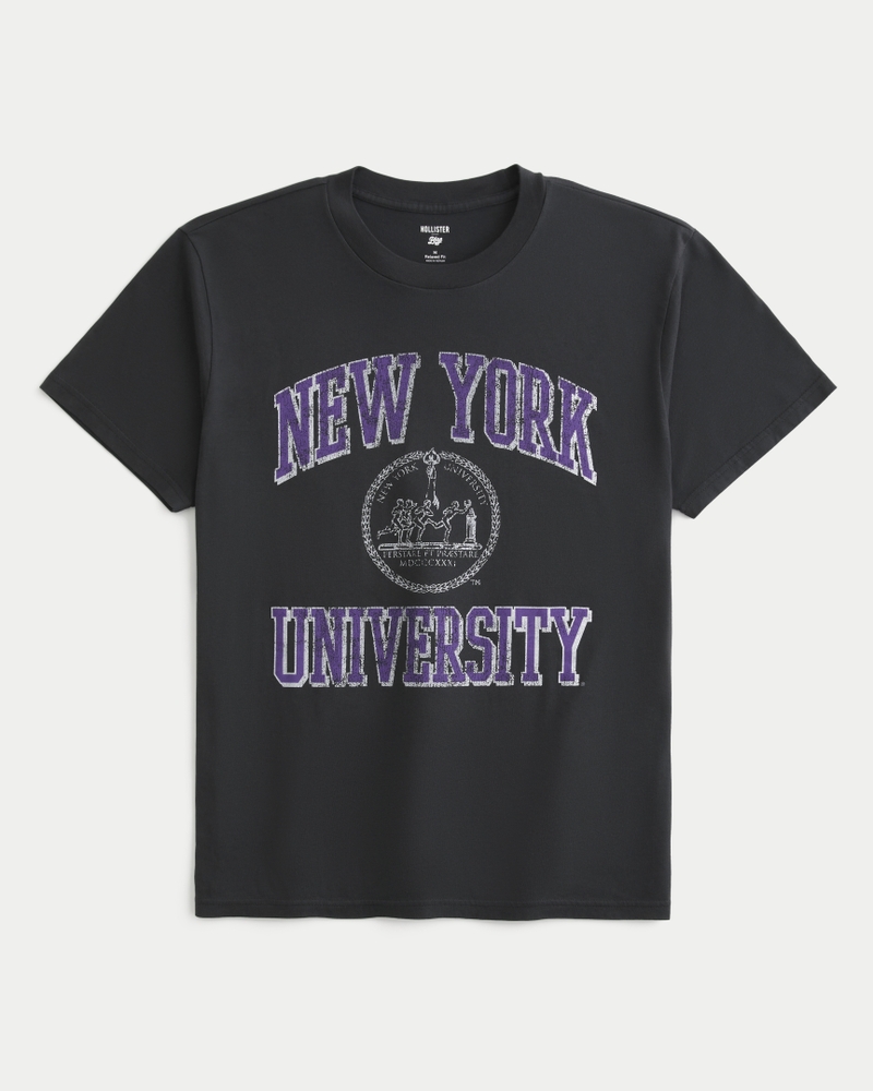 Men s Relaxed New York University Graphic Tee in Black NYU Size XL from Hollister