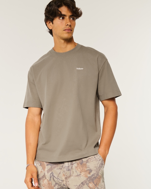 Boxy Heavyweight Logo Crew T-Shirt, Tan