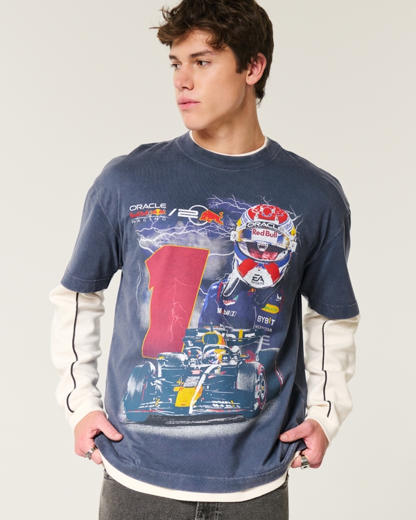 Boxy Heavyweight Oracle Red Bull Racing Graphic Tee, Washed Navy view 1