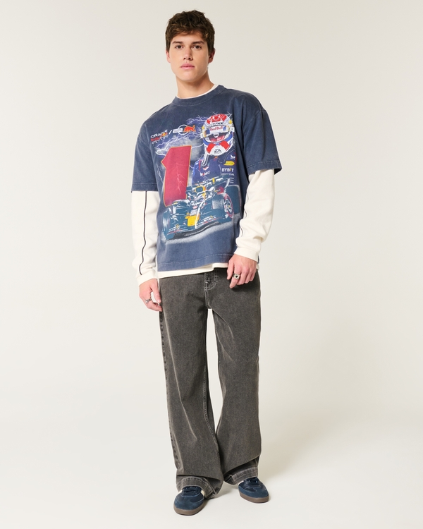 Boxy Heavyweight Oracle Red Bull Racing Graphic Tee, Washed Navy view 2