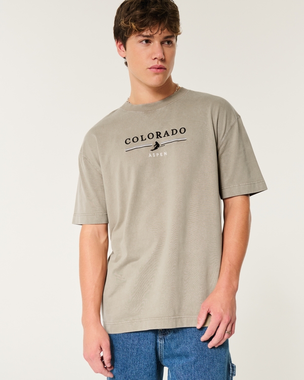 Boxy Heavyweight Aspen Colorado Graphic Tee, Tan