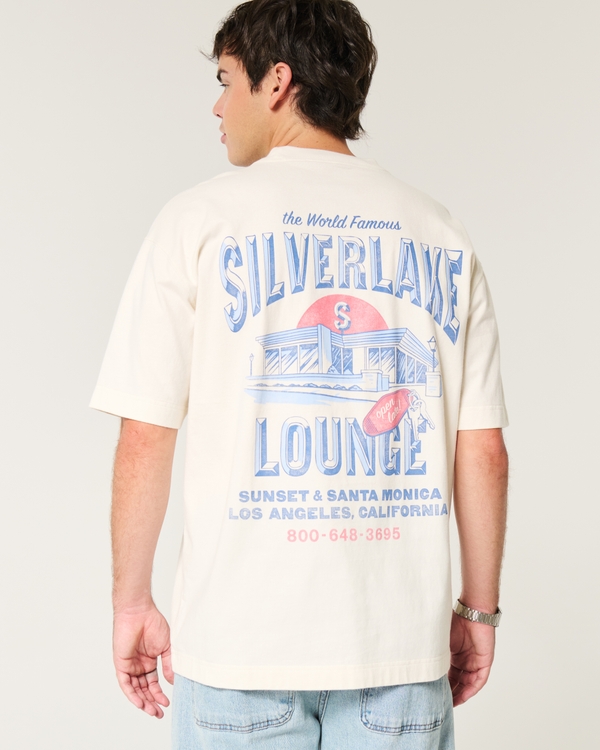 Boxy Heavyweight Silverlake Lounge Graphic Tee, Cream - Sl