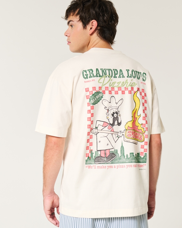 Boxy Heavyweight Grandpa Lou's Pizzeria Graphic Tee, Cream - Gl