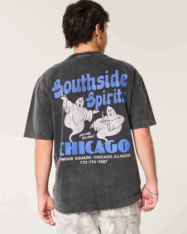 Boxy Heavyweight Southside Spirits Chicago Graphic Tee, Washed Black