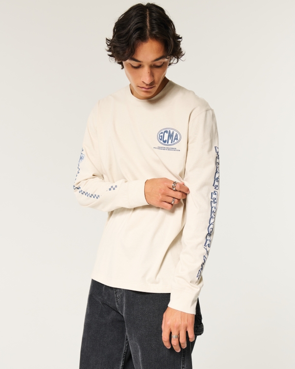 Relaxed Long-Sleeve California Motorsports Graphic Tee, Cream - Cali