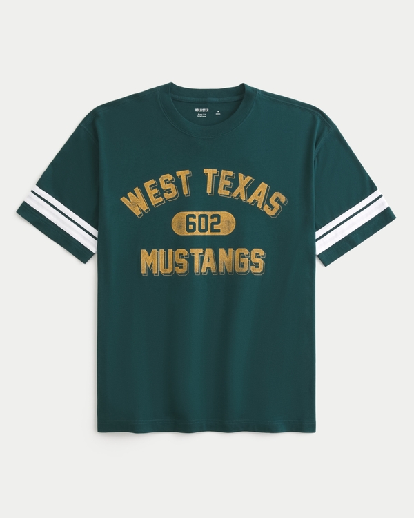 Boxy West Texas Mustangs Graphic Tee, Dark Green